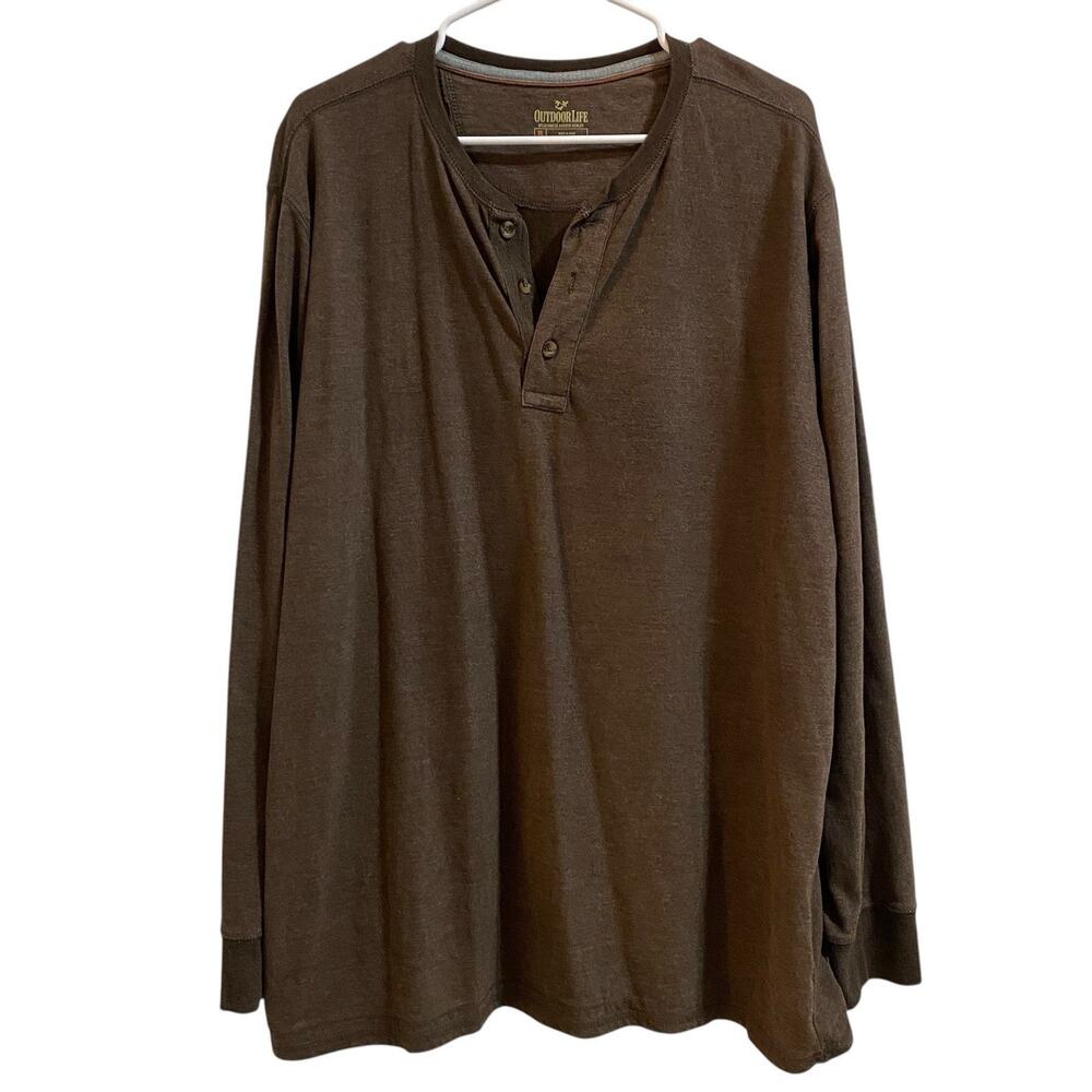Outdoor Life Men's XL Brown Knit Cotton Blend Henley Pullover Sweater Spring